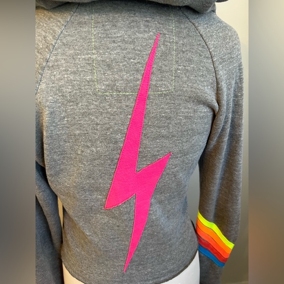 Aviator Nation Bolt Stitch Chevron 5 Hoodie in Heather & Neon Rainbow - XS - Picture 6 of 8